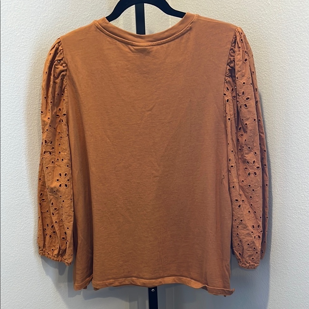 Universal Thread Brown Boxy Ruffled 3/4 Sleeve Blouse - Picture 3 of 3